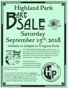 Highland Park Bake Sale flyer.