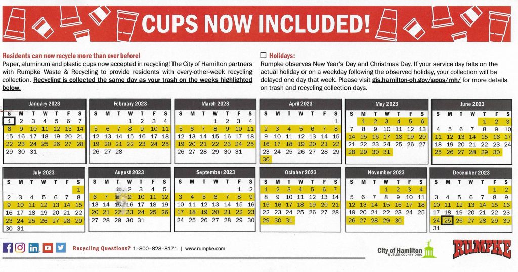 City of Hamilton 2023 recycling schedule. 